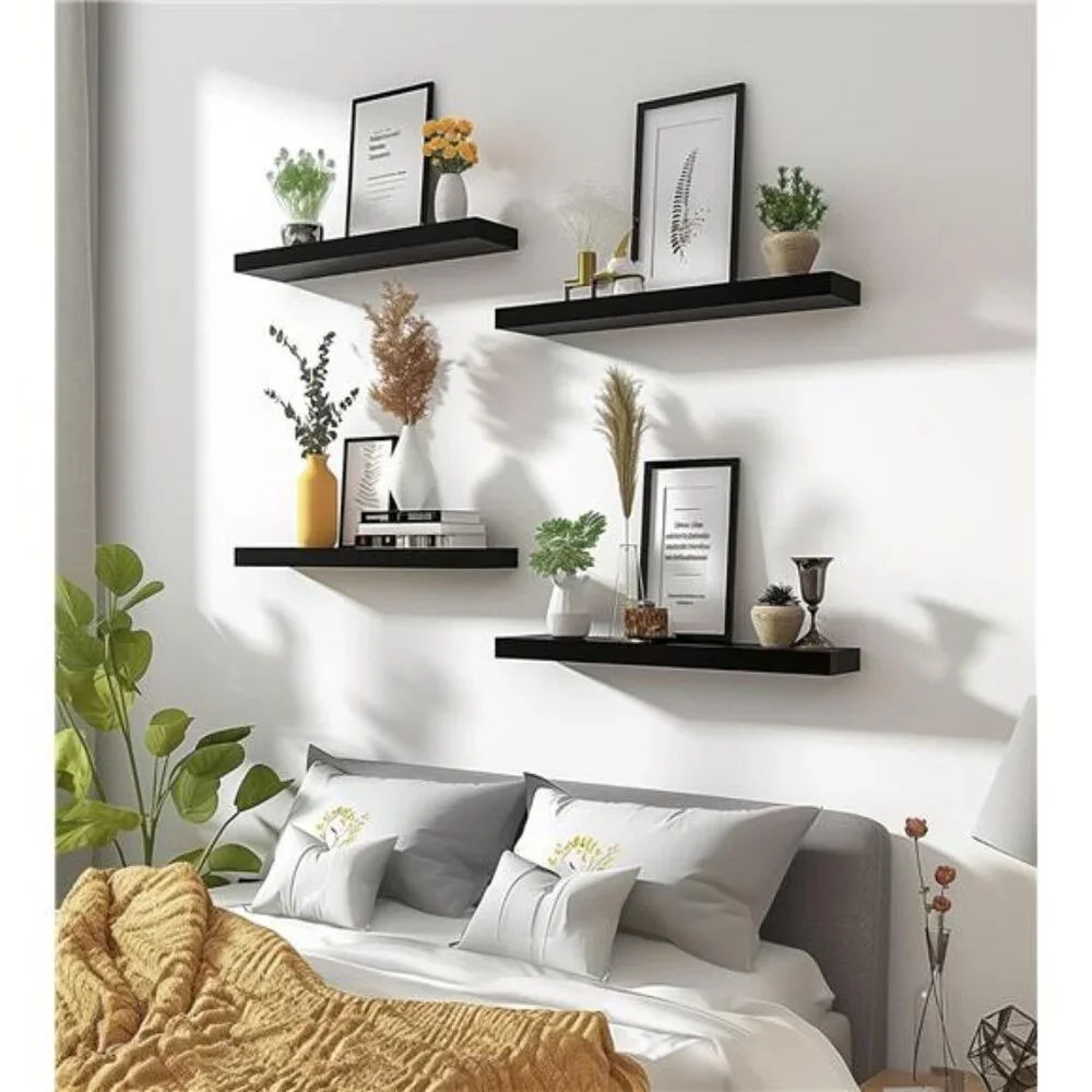 Wood Floating Shelves for Wall Decor, Rustic Wall Shelves for Bedroom Bathroom